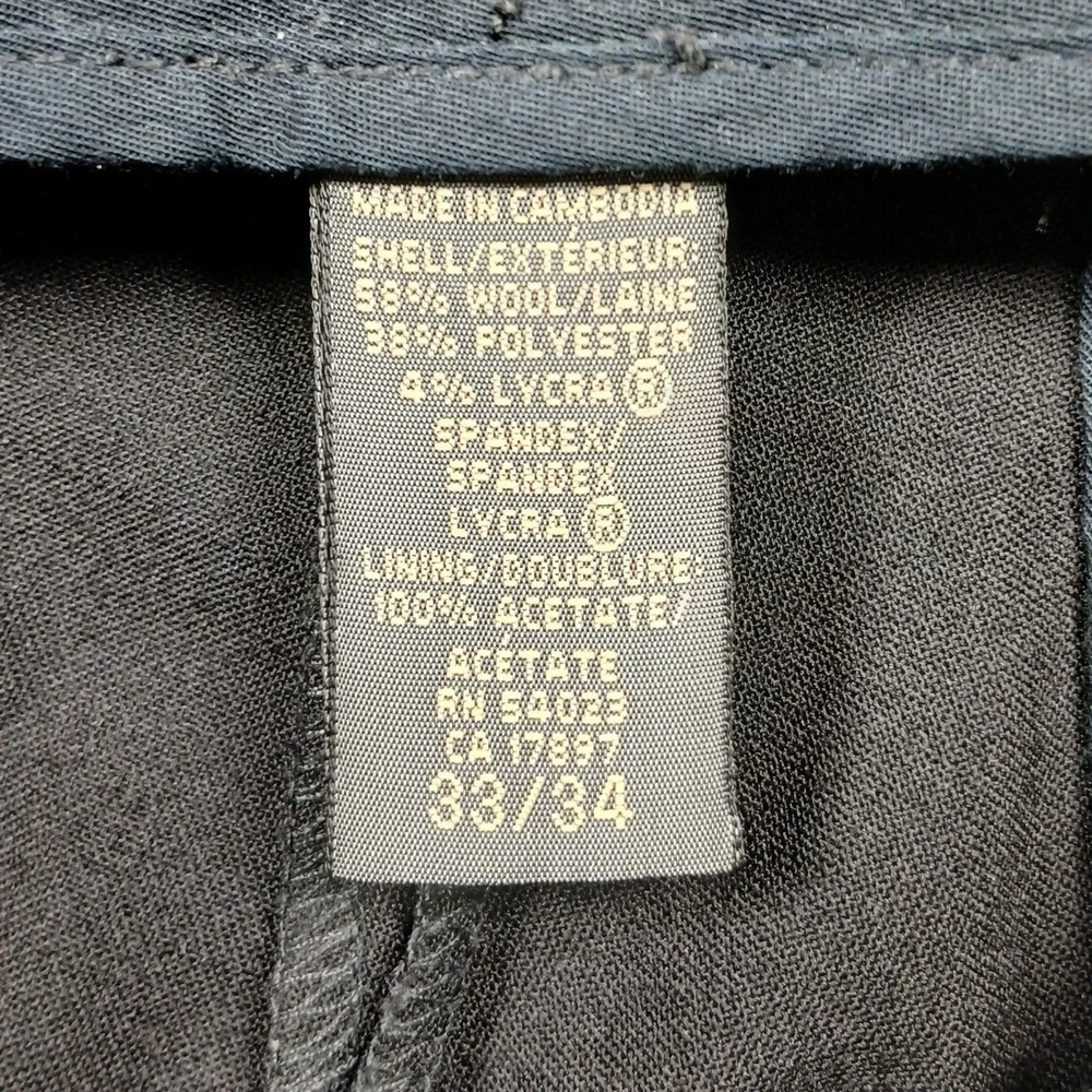 Banana Republic Stretch Dress Pants Men‎ 33x34 Black Wool Blend